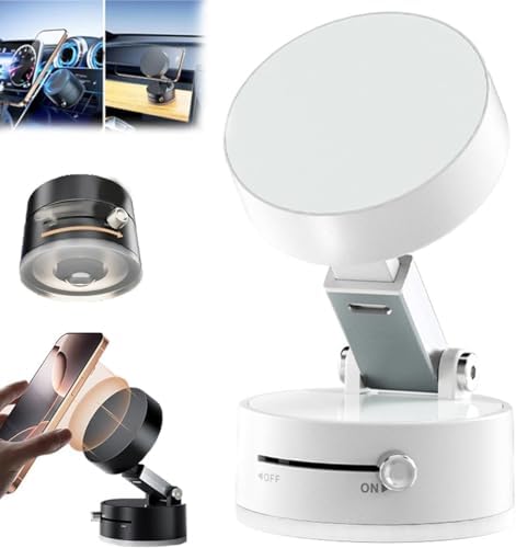 Vacuum Suction Magnetic Phone Holder, 360° Rotatable Double-Sided Suction Car Phone Mount, Foldable Portable Magnetic Bracket for Car/Mirror/Gym (White) – Enhanced Compatibility and Speed