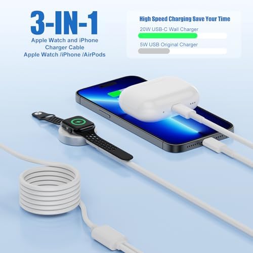 Premium 5 W Fast Charging USB C Cable for Apple Watch – 6 ft Magnetic Charger, MFi Certified, Compatible with Series SE2/8/7 & All Sizes 38 mm to 45 mm – Reliable & Efficient Power Solution for On-the-Go Users