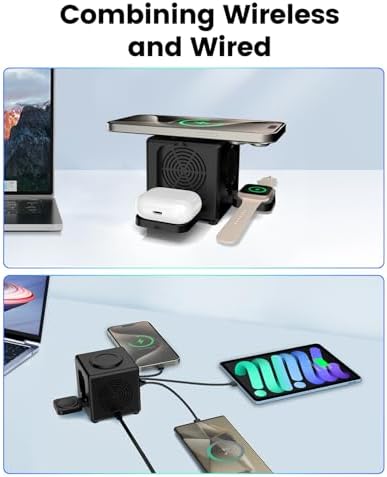 All-in-One Wireless Charging Station for Apple Devices – Portable 3-in-1 Fast Charger with 3 USB Ports for i Phone 16 Pro Max, 15 & More – Sleek Black Nightstand Dock for Effortless Device Management and Enhanced Compatibility