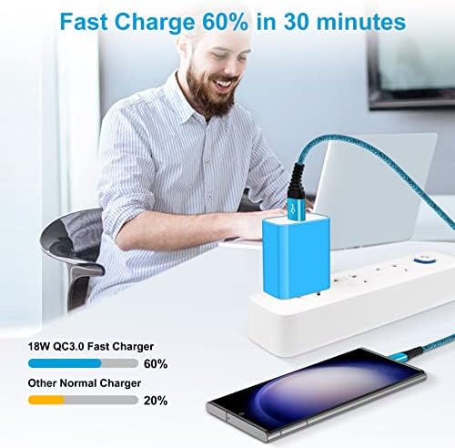 Ultra-Fast 18 W QC3.0 USB-C Wall Charger & Sturdy USB-A Cable – Optimized for Samsung Galaxy A & S Series, Delivering Lightning-Quick Power, Compact for Travel, and Equipped with Superior Safety Features for Reliable Charging