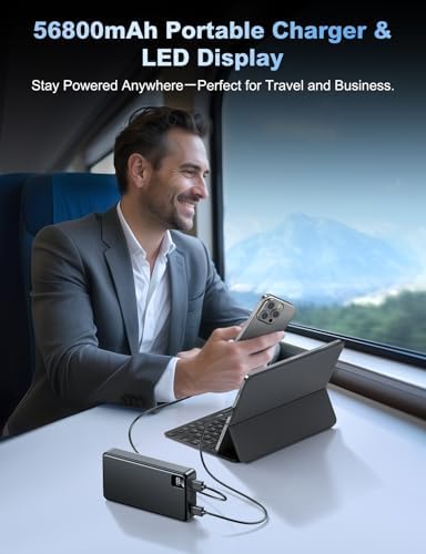 Massive 56,800 m Ah Portable Power Bank with 22.5 W Fast Charging – Triple Device Charging Capability, USB-C Compatibility & LED Battery Level Indicator – Essential Travel Companion for i Phone 16/15/14/13, Samsung Galaxy, and i Pad Users – Experience Uninterrupted Mobile Power Anytime, Anywhere