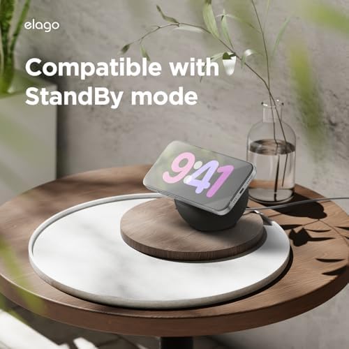 elago MS2 Charging Stand Compatible with MagSafe Charger – Premium Silicone, Compatible with iPhone 16/15/14/13/12 Series, Designed for MagSafe Stand [Black] [Charging Cable Not Included] – Enhanced Compatibility and Speed