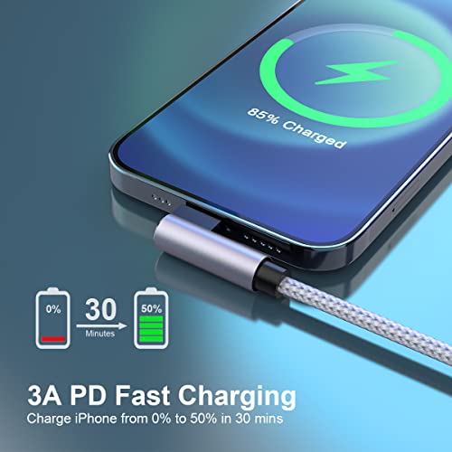 10 FT Right Angle Lightning to USB C Cable – MFi Certified Fast Charging & Data Sync Cord for i Phone 14/13/Pro/12/Max/11/X/XS/XR/8 – Durable Nylon Braided Design, Perfect for Gaming & Movie Watching – 480 Mbps Transfer Speed, Universal Compatibility with Apple Devices, 10000+ Bend Test Resistance, Safe Charging with No Warning Messages – Ideal for Mobile Gamers & Power Users