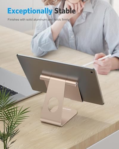 Ergonomic Adjustable Aluminum Tablet Stand – Versatile Cradle for i Pad & Samsung with Multi-Angle Viewing – Perfect for Enhanced Comfort and Productivity at Home, Office, or On-the-Go – Durable, Lightweight Design for All Tablets Up to 13 Inches