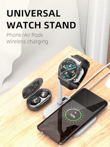 Dual Device Wireless Charger Stand for Samsung, Apple, and Google – Fast Qi Charging Dock for Galaxy, Pixel, and Smartwatches – Versatile Charging Solution for Huawei, Fossil, Garmin, and More – Sleek Design for Home and Office Use – Enhanced Compatibility and Speed