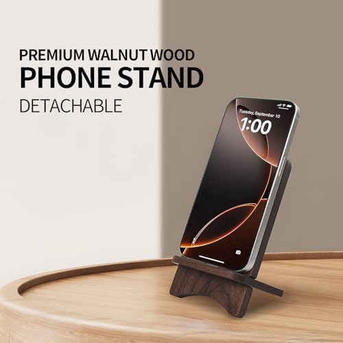 Versatile Solid Wood Phone Stand – Premium Desktop Holder for All Phone Types, Non-Slip Design with Sleek Black Finish, Ideal for Home & Office Use, Enhancing Productivity and Style