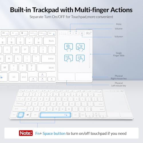 Transform Your Workspace with the Rii Ultra-Slim Wireless Bluetooth Keyboard – Multi-Device Rechargeable Stainless Steel Design with Multi-Touch Touchpad for Seamless PC, Mac, and Laptop Connectivity – Ergonomic, Durable, and Stylish for Effortless Typing and Navigation