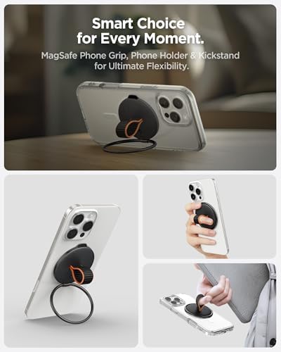 Spigen O-Mag Magnetic Phone Holder Grip with Finger Strap Loop – Dune Beige – Perfectly Designed for i Phone 16/15/14/13/12 Series – Enhanced Mag Safe Compatibility & Secure Grip for Effortless Use – Adjustable Kickstand & Durable Nylon Strap for Everyday Convenience – Elevate Your Smartphone Experience with Style