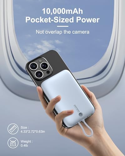 Asper X Mag Safe 10,000 m Ah Portable Power Bank – Dual Charging Solutions with 15 W/22.5 W Fast Charging, Smart LED Power Display, Built-in USB-C Cable & Compact Design for i Phone 16/15/14/13/12 & Galaxy S25 – Ultimate Travel Companion for Efficient Power Management