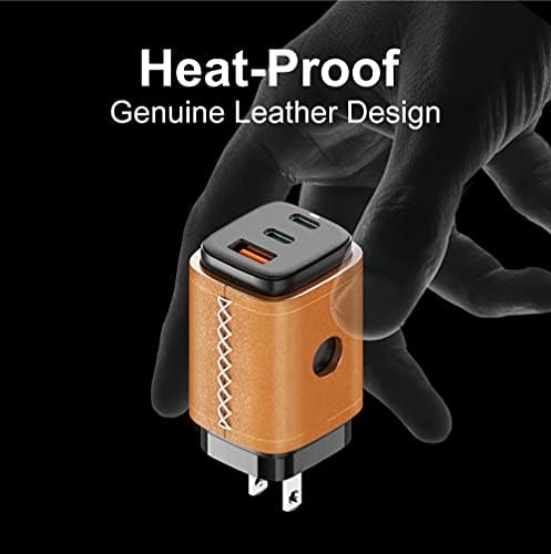 Premium 65 W Ga N USB-C Wall Charger with 3 Ports – Elegant Foldable Design in Genuine Leather for Fast Charging of i Phone 16/15/14/13/12, i Pad Pro/Air/Mini, Nintendo Switch, Mac Book/Air – Ultimate Compatibility & Portability for Tech Lovers