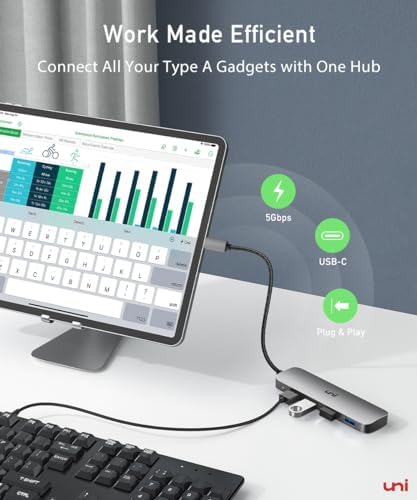 Maximize Your Device Potential with the uni Aluminum USB-C Multiport Adapter – 4 High-Speed Ports for Laptops, Mac Book Pro/Air, i Pad Pro & More, Sleek Design for Effortless Port Expansion and Enhanced Productivity