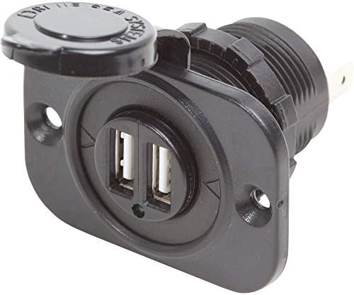 Dual USB Charger Socket by Blue Sea Systems – 12 V/24 V 2.1 A Fast Charging for Boats & RVs – Compact Black Design with Overcurrent Protection for Reliable Device Powering