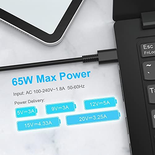 High-Performance 65 W USB-C Power Adapter for Dell, Lenovo, HP & Mac Book – Fast Charging with Superior Safety Features and Space-Saving Design – Ideal for Chromebook, XPS, Yoga & More – Includes 3.3 ft AC Cord and User Manual – Ultimate Compatibility for All USB-C Laptops