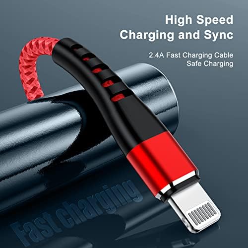 Essri 10 FT Nylon Braided i Phone Charger Cord 2-Pack – Fast Charging Lightning Cable for i Phone 14, 13, 12, 11, X, XS, XR, and 15 – Durable Blue 10 Foot Charging Solution for Ultimate Convenience and Style