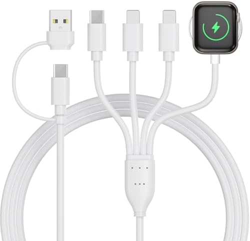 Universal 4-in-2 Multi Charging Cable for Apple Watch and USB-C Devices – Fast Charging, 4 ft Length, Dual Lightning & USB-C Connectors for i Phone 16, 15, 14, 13, and Galaxy S23/S22 – Perfect Travel Companion for Effortless Power Delivery and Enhanced Compatibility