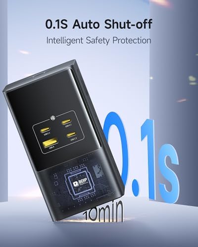 Baseus 67 W 10-in-1 USB-C PD Desktop Charging Station with 1200 J Surge Protection, 5 ft Extension Cord, 6 AC & 4 USB Ports – Fast Multi-Device Charger for i Phone 16/15, Mac Book, Tablets, and Desktops, Enhanced Power Management and Safety