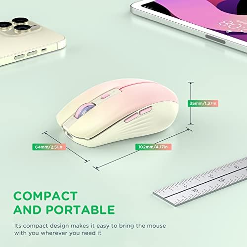 Streamlined Bluetooth Wireless Mouse – Rechargeable Ergonomic Multi-Device Mice (Tri-Mode: BT1/BT2 + 2.4 GHz) with USB Receiver, Stylish Khaki to Pink Design for Laptop, Mac Book, PC, i Mac, i Pad – Ultimate Comfort & Flexibility for Effortless Productivity