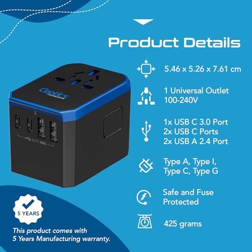 Ultimate Compact Travel Power Adapter for UK & Ireland – Dual USB & USB-C Fast Charger with 3.1 A Output – Type G Plug Converter for Seamless Global Connectivity in Hong Kong, England, Dubai, and Saudi Arabia – Safe, Efficient Design for Smart Travelers