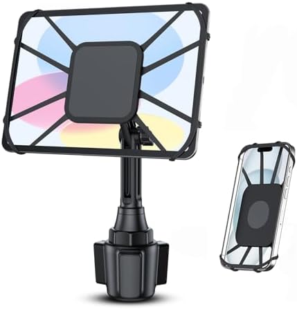 Revolutionize Your In-Car Entertainment: Adjustable Cup Holder Tablet Mount for i Pad & Tablets 7-12.9″, 360° Rotatable Arm, Silicone Grip for Secure Holding – The Ultimate Travel Companion for Streaming & Navigation