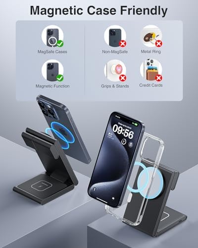 Revolutionary 3-in-1 Foldable Magnetic Wireless Charging Station with PD 20 W USB-C Adapter – Ultimate Compatibility for i Phone 16/15/14/13/12 Series, Apple Watch, and Air Pods in Sleek Black Finish, Perfect for Home and Travel Efficiency