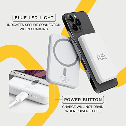 Fuel 5000 m Ah Magnetic Wireless Power Bank for i Phone – Ultra-Fast Charging with USB-C Port, Mag Safe Compatible – Sleek & Portable Battery Pack for i Phone 16 Pro Max, 15 Pro Max, 14 Pro, 13 Pro – Effortless Magnetic Alignment & Enhanced Durability