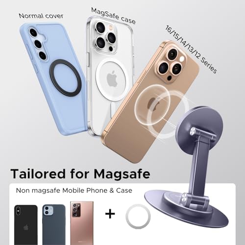 UGREEN Magnetic Phone Stand for MagSafe, Height Adjustable iPhone Stand for Desk with 360° Rotation Compatible for iPhone 16 15 Pro Max 14 Pro 13 12 and MagSafe Case, Black – Enhanced Compatibility and Speed