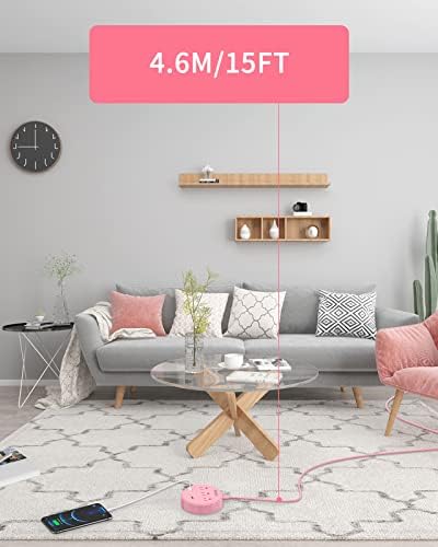 Stylish 25 ft Rose Pink Extension Cord by NTONPOWER – Flat Plug Power Strip with 3 AC Outlets & 2 USB Ports, Versatile Wall Mount Charging Station for Home, Dorm, or Office – ETL Certified for Enhanced Safety and Performance