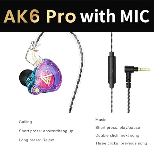 AK6 PRO Wired Gaming Earbuds 2 Pack – Immerse Yourself in Hi-Fi Sound with 10 mm Dynamic Drivers, Deep Bass, and Advanced Noise Cancellation – Ergonomically Crafted for Ultimate Comfort in Stylish Black and Purple Finish, Universally Compatible with All Devices