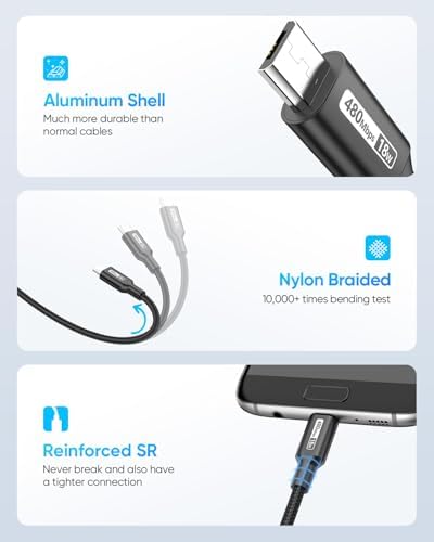 SUNGUY Micro USB Cable 1.5FT, [10-Pack] Short Braided USB 2.0 Micro Android Charger Fast Charging & Data Sync Cord Compatible with Samsung Galaxy S6 S7 Edge Note 5, Tab 4, PS4, Kindle and More – Enhanced Compatibility and Speed