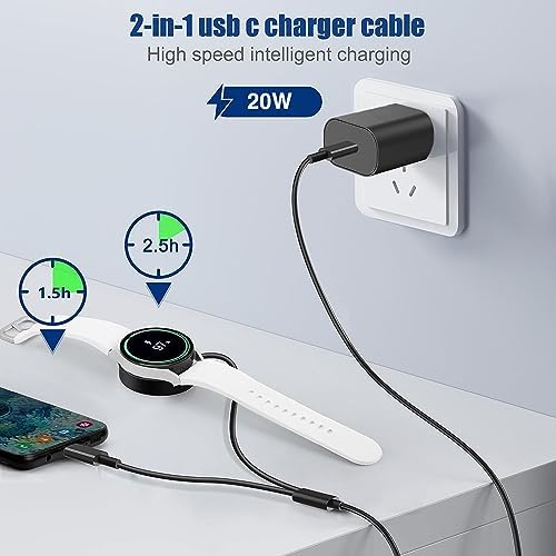 Ultimate 2-in-1 Samsung Galaxy Watch Charger Cable with 20 W Power Adapter | Magnetic USB-C Fast Charging Cord for Galaxy Watch 6/7/Ultra, 5/5 Pro, 4/4 Classic, 3, Active 2/1 | Enhanced Compatibility and Speed for Smartwatch Efficiency