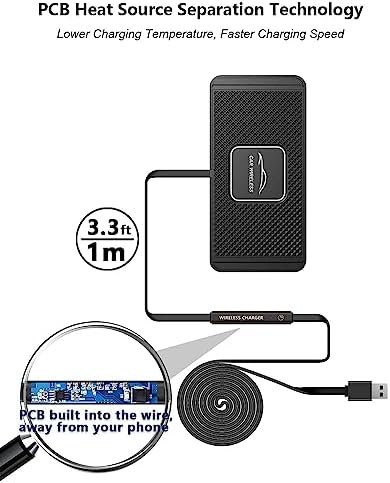 Fast Wireless Car Charger Qi Charging Pad – 15 W, 10 W, 7.5 W Multi-Device Adapter for i Phone 14/13/12 Mini/11 Pro Max, Air Pods, Samsung Galaxy Buds & More – 39-Inch Long Cable for Ultimate Flexibility and Enhanced Compatibility in Your Vehicle