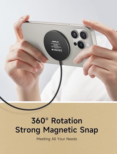 JSAUX Magnetic Wireless Charger – Sleek Silver Fast Charging Pad for i Phone 16 Series, Mag Safe-Compatible with Superior Magnetic Alignment for Efficient Power Delivery, Portable Design for Home & Travel Use, Essential i Phone Accessory for Stylish Charging Solutions