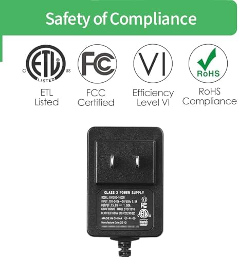 15 V 1 A AC to DC Power Adapter – Dual Pack with Versatile 5.5 mm x 2.1 mm Connector for Reliable Charging and Device Compatibility – Ideal for Security Cameras and LED Lights – Compact, Durable Design for On-the-Go Power Solutions