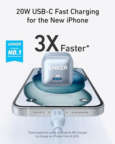 Anker 20 W USB-C Charger Block – Ultra-Compact Fast Charging Solution with Power IQ 3.0 for i Phone 16/15, Galaxy, Pixel 4/3, and i Pad – Versatile, Reliable, and Travel-Friendly Power Adapter for Rapid Device Charging (Cable Not Included)