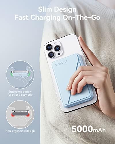 VOLTME Magnetic Power Bank 5,000 m Ah – Foldable Wireless Charger with Kickstand and USB-C Port for i Phone 16/15/14/13/12 Series – Dove Grey, Effortless Alignment for Seamless Charging and Enhanced Portability, Unmatched Battery Performance with American Amprius Technology, Perfect for On-the-Go Use and Reliable Connectivity