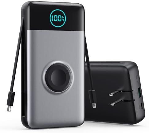 Ultimate 40800 m Ah Portable Power Bank – All-in-One Charging Solution with Built-in Cables, Wall Plug, and Apple Watch Charger – 6-in-1 QC4.0 25 W USB-C Fast Charging for i Phone 16/15/14, Galaxy & More – LCD Display for Real-Time Battery Monitoring and Enhanced Compatibility