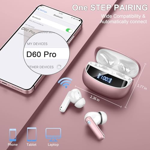 Nerunsa Elite Rose Gold Wireless Earbuds – Cutting-Edge Bluetooth 5.4 with Enhanced ENC Noise Cancellation, 45-Hour Playtime, Dynamic Hi-Fi Sound & Deep Bass, IP7 Waterproof for Ultimate On-the-Go Listening Experience