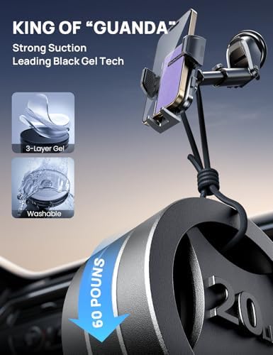 Ultimate Adjustable Windshield Phone Mount for Cars – Military-Grade Suction Cup Holder with Vent Hook, 360° Rotatable Design, Non-Slip Silicone Carbon Fiber for All Smartphone Models – Enhance Your Driving Safety & Hands-Free Convenience