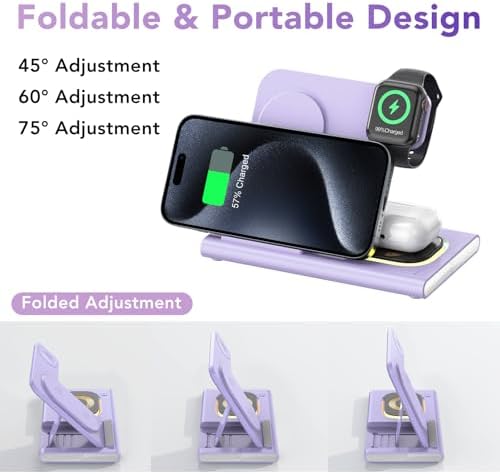 Ultra-Convenient 3-in-1 Foldable Wireless Charging Dock for Apple Devices – Rapid Power-Up Station for i Phone 16/15/14/13/12/11/X/XS, Apple Watch Series 10/9/8/7/Ultra2/Ultra/SE, and Air Pods Pro/2/3/4 – Lightweight Travel Charger with Integrated LED Light for Enhanced Portability and Efficiency