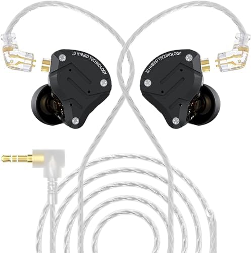 KZ ZS10 Pro Wired In-Ear Monitors – Premium 4 Balanced Armature & 1 Dynamic Driver Earbuds with Stainless Steel Design, Detachable Cable – Superior Audio Performance for Audiophiles & Musicians (Matte Black, Microphone-Free) – Unrivaled Sound Clarity and Comfort