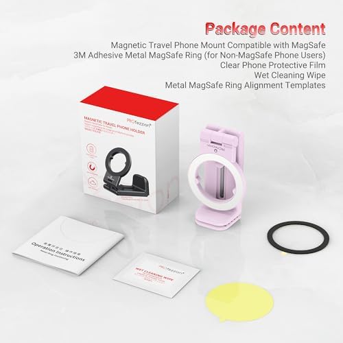 PROfezzion Magnetic Airplane Phone Holder for Mag Safe iPhone 16 15 14 13 12 & All Phone, 360°Rotation Travel Must Have Handsfree Phone Mount for Desk/Tray Table Travel Accessory – Enhanced Compatibility and Speed
