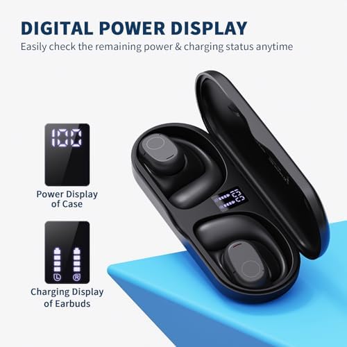 PSIER Wireless Sports Earbuds with Bluetooth 5.3 – Open Ear Headphones Featuring Digital Display Charging Case, 40 Hours Playtime, and Ergonomic Earhooks for Ultimate Comfort During Running, Walking, and Workouts – Enhance Your Audio Experience While Staying Aware of Surroundings