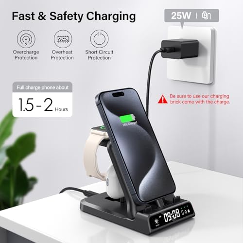 Swan Scout 701 A 3-in-1 Fast Charging Dock: 25 W Multi-Device Power Hub for i Phone 14 Pro Max/13/12/11/X/8 Plus, Apple Watch Series 9/8/7/6 & Air Pods – Stylish, Efficient Charging Station for Home & Office Organization