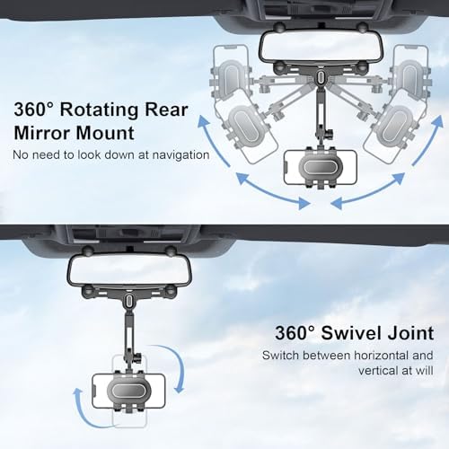 Innovative EEEKit 360° Rotatable Car Phone Mount – Versatile Rearview Mirror Holder for 4-7 Inch Smartphones, Enhanced Safety & Convenience for Drivers, Tool-Free Installation, Compact Design for Clutter-Free Use
