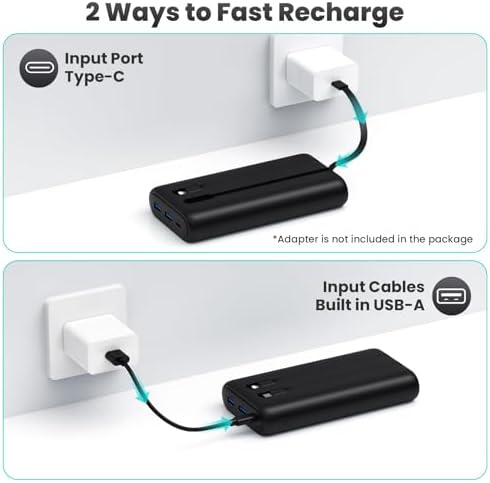 Ultra-High Capacity 40,800 m Ah Power Bank with 25 W Fast Charging – Dual Built-in Cables & 5 Outputs for Quick Device Charging – Compatible with i Phone 16/15 & Android – Sleek Blue Portable Charger for On-the-Go Power Solutions