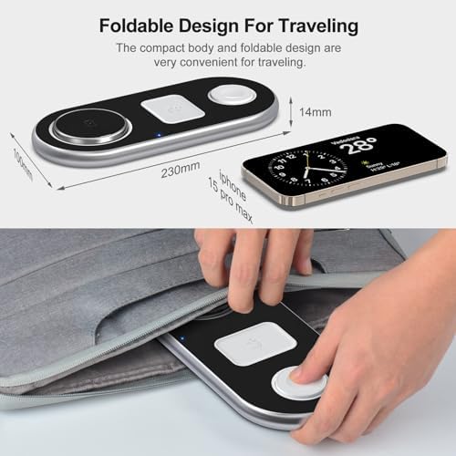 Sleek 3-in-1 Magnetic Charging Station for Apple Devices – Fast Mag-Safe Wireless Charger Stand for i Phone 16/15/14/13/12, Apple Watch, and Air Pods – Elegant Golden Design with Enhanced Compatibility and Safety Features