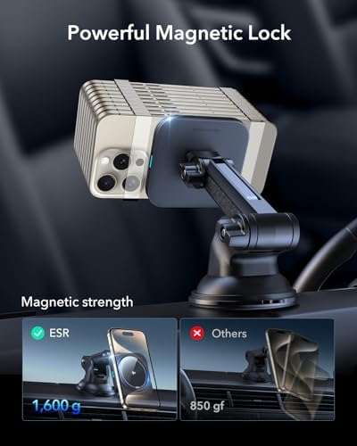 Revolutionize Your Drive with the ESR Qi2 15 W Mag Safe Car Mount Charger – Effortless Fast Wireless Charging for i Phone 12-16 & S25, Secure Magnetic Hold for Dashboard/Windshield, Stylish Black Design, Ultimate Convenience and Enhanced Compatibility