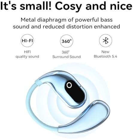 Discover the OWS Bluetooth 5.4 Open Ear Headphones – IPX5 Waterproof Wireless Earbuds with Secure Earhooks for Ultimate Comfort and 64-Hour Battery Life, Perfect for Active Lifestyles, Running, and Workouts – Stay Aware and Enjoy Superior Sound Quality in Blue.