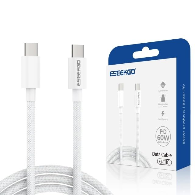 Optimize Your Charging Experience: Premium 60 W USB C to C Cable – 4 ft Durable Nylon Braided Fast Charging Solution for All USB-C Devices – Sleek White Design for Mac Book, i Pad Pro, Galaxy S25, S24, S22 – Tangle-Free and Built to Last