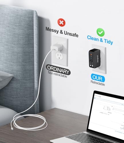 Ultimate 4-in-1 Retractable Wall Charger with Dual USB Ports – 40 W Fast Charging for i Phone 16/15/14/13, Galaxy S24/S23, LG & Pixel – Compact Multi-Device Charger with Tangle-Free Cables for Enhanced Portability and Compatibility